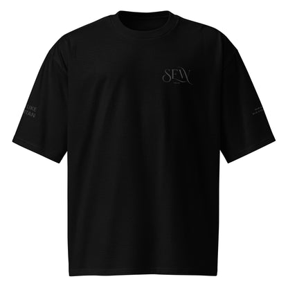 T-shirt noir GRITBORN - T-shirt SEW Oversize Unisexe, pièce essentielle du style streetwear moderne et confortable.